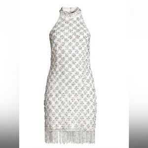 White Beaded Halter Dress by Liv Foster, US size 10